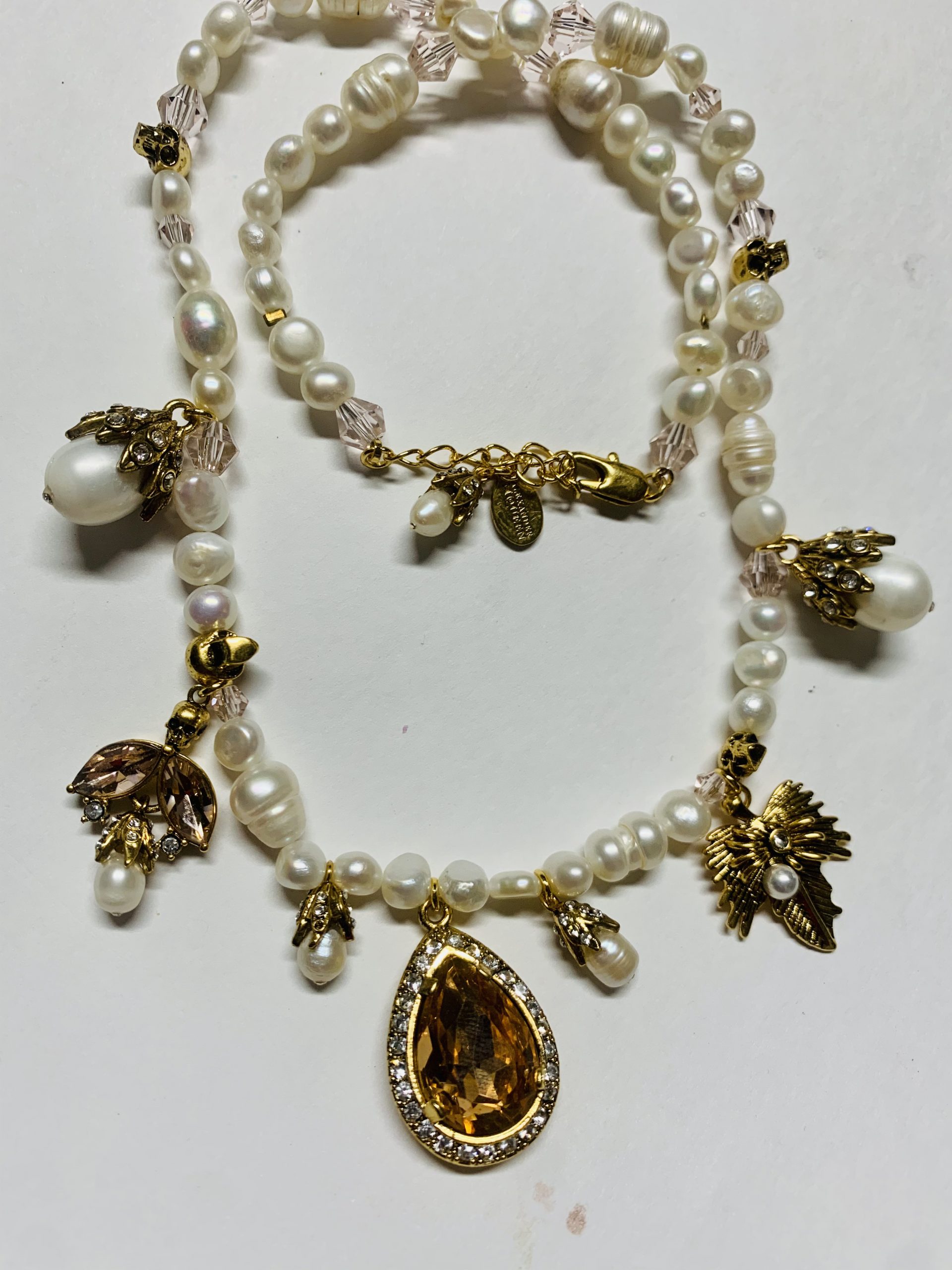 Alexander McQueen Pearl Gold Morganite Gothic Dress Necklace - Image 4