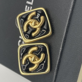 Chanel Earrings Black and Gold | Chanel Logo Earrings | Chanel Studs