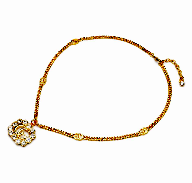 Double G Crystal Necklace | Gucci Rhinestone Flower Circle Necklace | Gucci Signed Necklace - Image 3