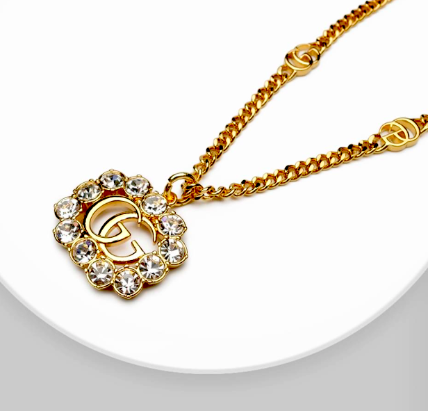 Double G Crystal Necklace | Gucci Rhinestone Flower Circle Necklace | Gucci Signed Necklace - Image 5