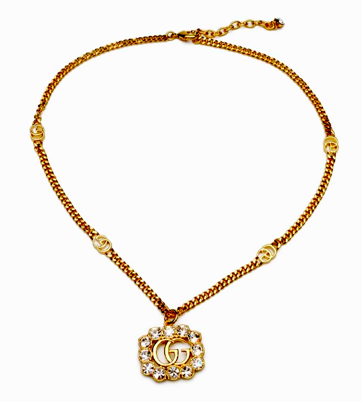 Double G Crystal Necklace | Gucci Rhinestone Flower Circle Necklace | Gucci Signed Necklace - Image 6