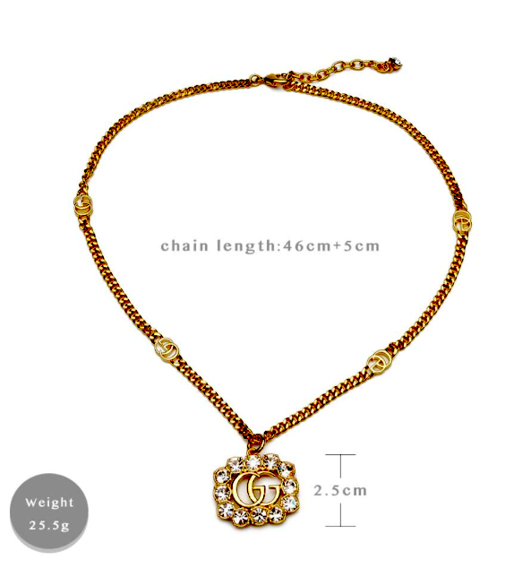 Double G Crystal Necklace | Gucci Rhinestone Flower Circle Necklace | Gucci Signed Necklace - Image 4