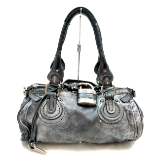 Chloe Silver Black Leather Padlock Handbag