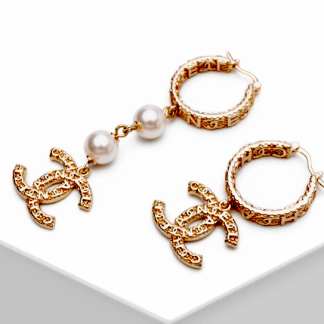 Chanel Asymmetrical Earrings | Authentic Chanel Earrings | Chanel Logo CC Signed Hoop Earrings