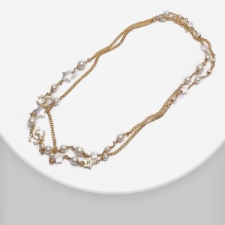 Chanel Long Silver Star Yellow Gold Necklace