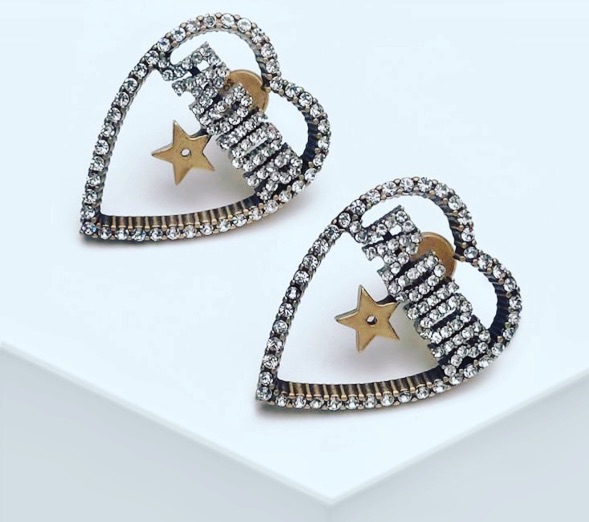 Dior J’ADior White Rhinestone Heart Stud Earrings