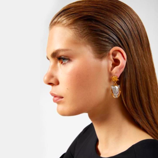 Versace Mother of Pearl Gold Black Drop Earrings | Versace Signed Earrings