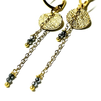 Black Diamond and 14kt Yellow Gold Coin Drop Earrings | Jennifer Crolius Earrings