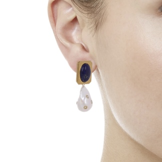 Celine Baroque Pearl Lapis Lazuli clip-on Earrings